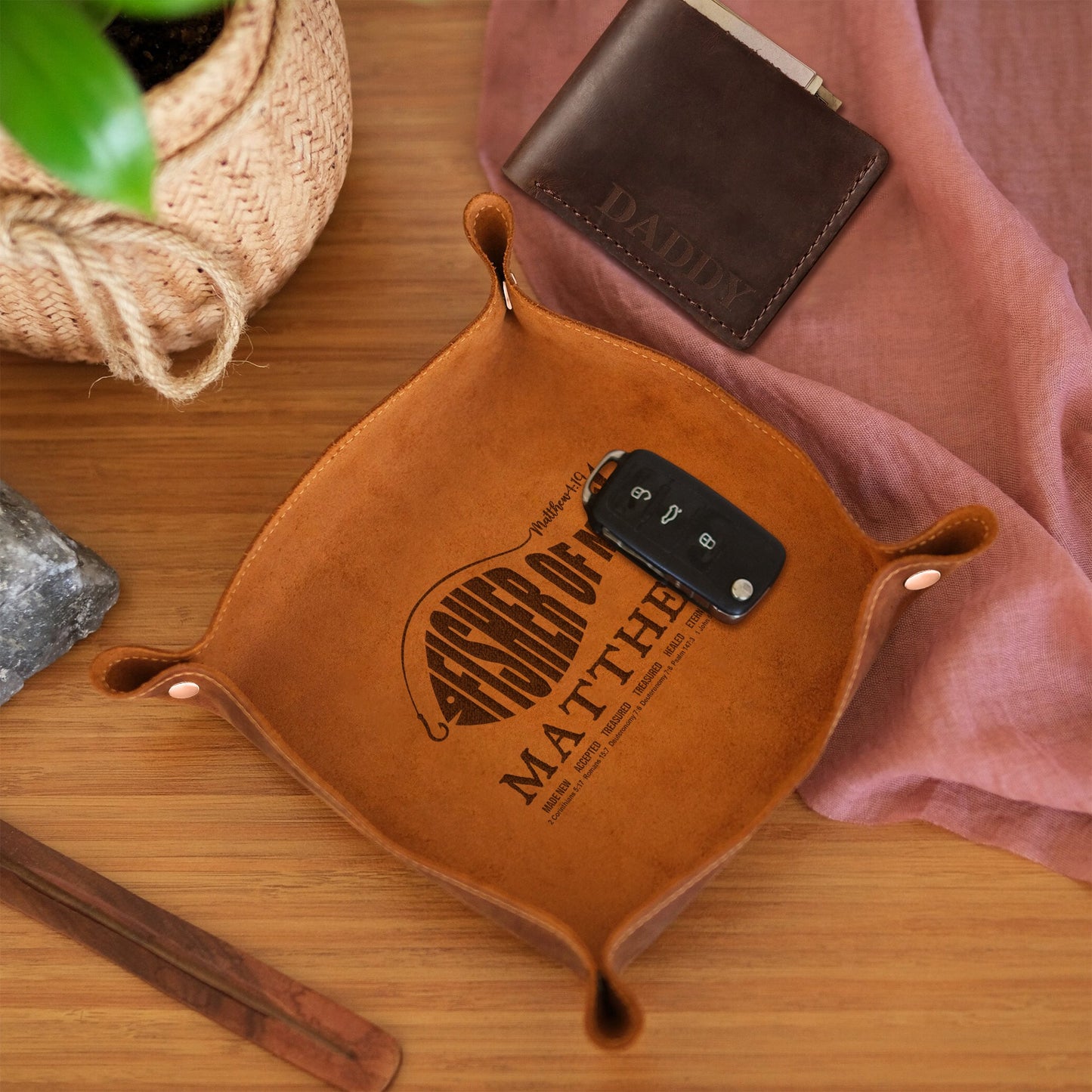 CHRISTIANARTBAG Personalized Leather Tray | Uncover the sacred meaning of your name – Fisher Of Men – Custom Engraved Christian Gift by CHRISTIANARTBAG, CAB01120525