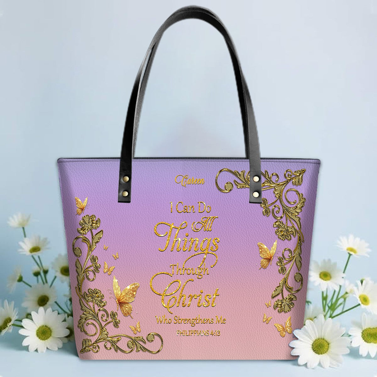Personalized Leather Tote Bag with Bible Verses – Custom Faith-Inspired Leather TOTE Bag | CHRISTIANARTBAG CAB01040126