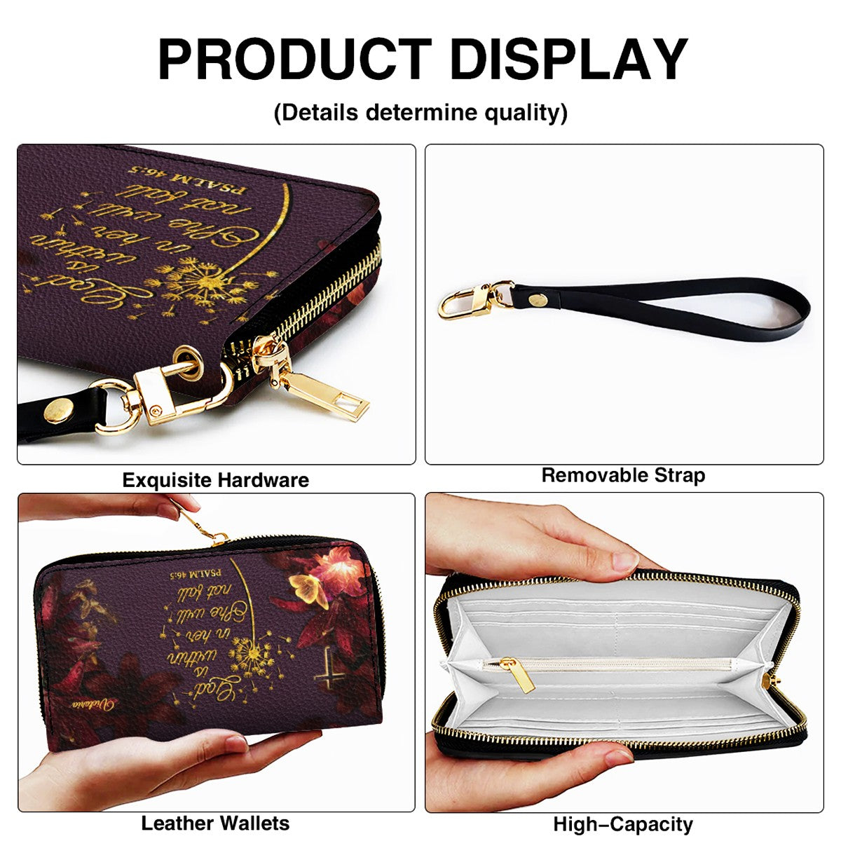 Set Personalized Leather Handbag With Long Wallet – Custom Name & Bible Verse | Burgundy Christian Gift for Women – CHRISTIANARTBAG