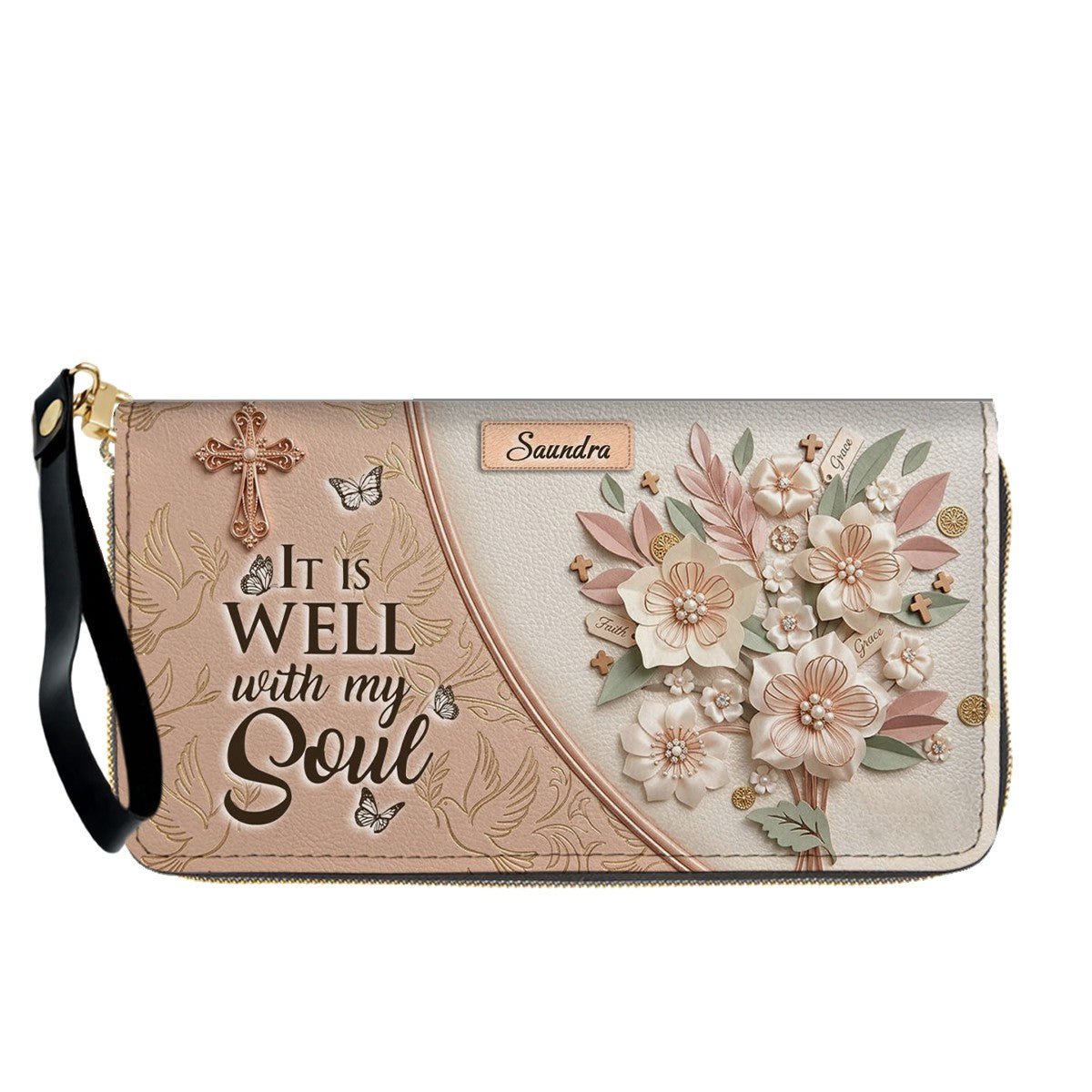 CHRISTIANARTBAG Personalized Leather Handbag and Wallet Set | Beige Custom Name Cross Purse & Long Wristlet Clutch CAB01061626