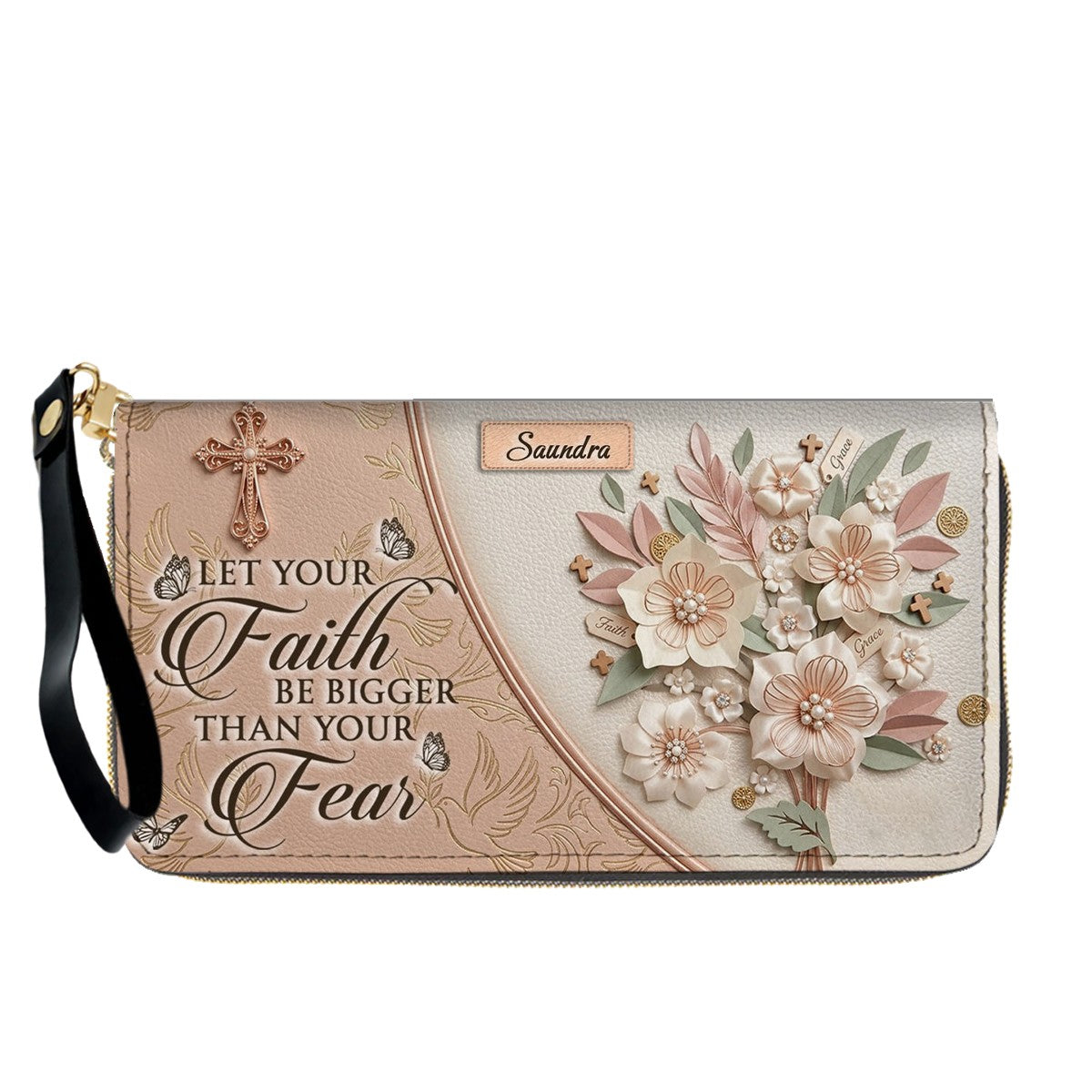 CHRISTIANARTBAG Personalized Leather Handbag and Wallet Set | Beige Custom Name Cross Purse & Long Wristlet Clutch CAB01061626