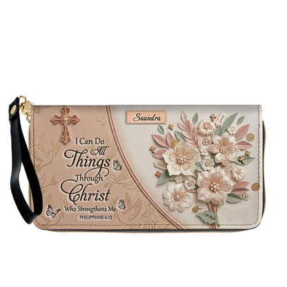 Custom Name Christian Leather Handbag by CHRISTIANARTBAG | I Can Do All Things Shoulder Bag Deep Forest Green, Religious Floral Gift for Her CAB01070226