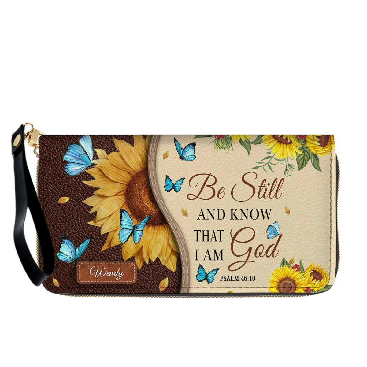 Christianart Designer Handbags, Be Still And Know That I Am God Psalm 46:10 Sunflower Butterfly, Personalized Gifts, Gifts for Women, Christmas Gift.
