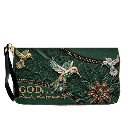 CHRISTIANARTBAG Personalized Leather Handbag - God Has An Amazing Plan For Your Life Hummingbird Floral Bag CAB01100326