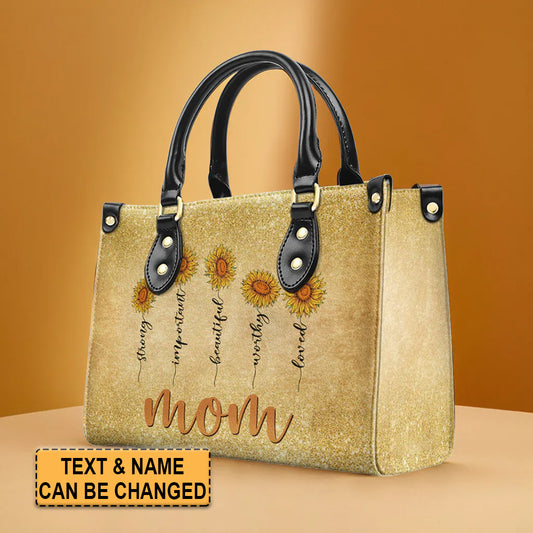 Mom's Sunflower Sparkle Personalized Leather Handbag by CHRISTIANARTBAG – Sunshine & Love