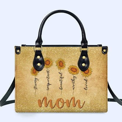 Mom's Sunflower Sparkle Personalized Leather Handbag by CHRISTIANARTBAG – Sunshine & Love