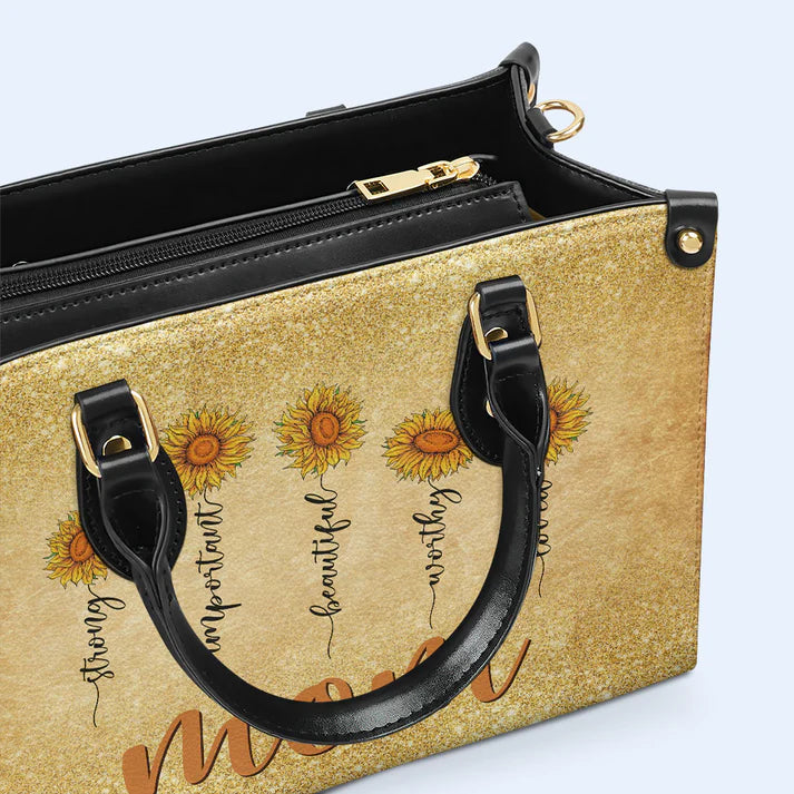 Mom's Sunflower Sparkle Personalized Leather Handbag by CHRISTIANARTBAG – Sunshine & Love