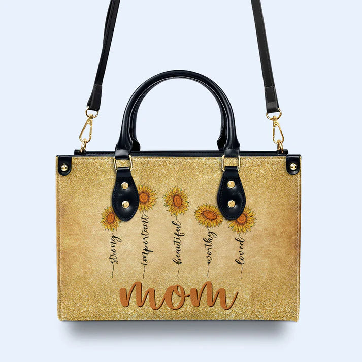 Mom's Sunflower Sparkle Personalized Leather Handbag by CHRISTIANARTBAG – Sunshine & Love