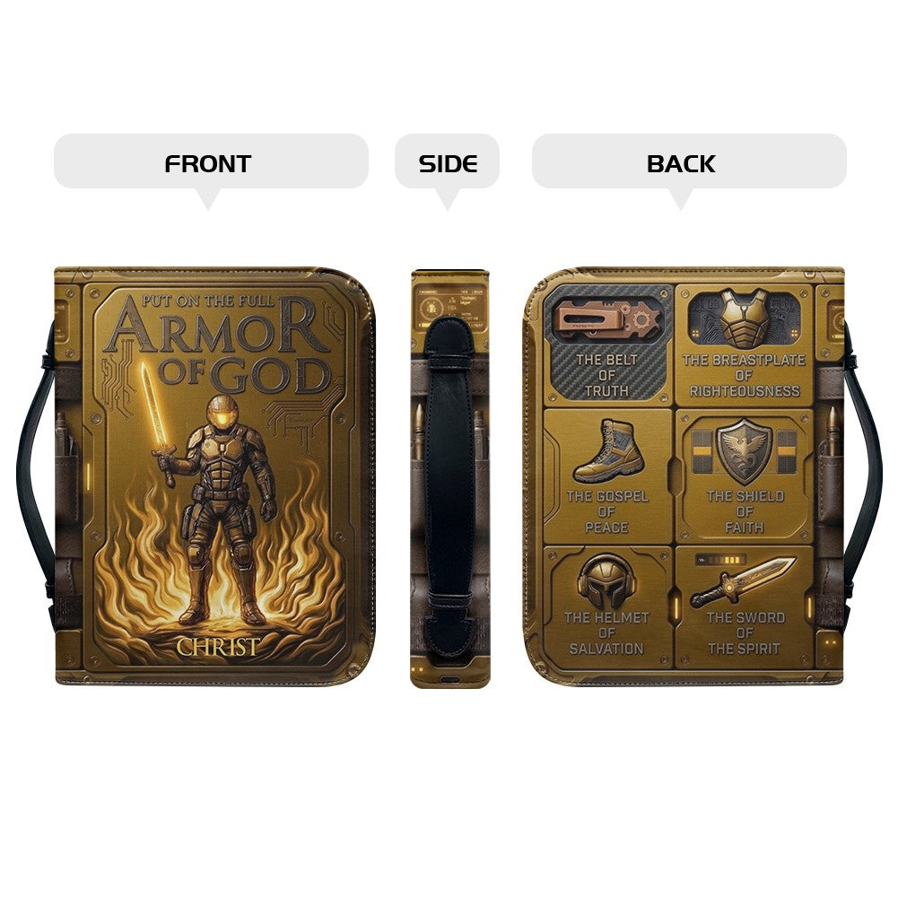 Personalized Bible Cover Armor of God | Custom Name Leather Bible Case with Handle | Christian Gift for Men Women | CHRISTIANARTBAG BLACK02060926