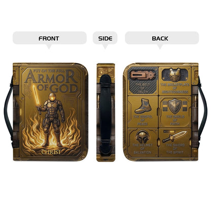 Personalized Bible Cover Armor of God | Custom Name Leather Bible Case with Handle | Christian Gift for Men Women | CHRISTIANARTBAG BLACK02060926
