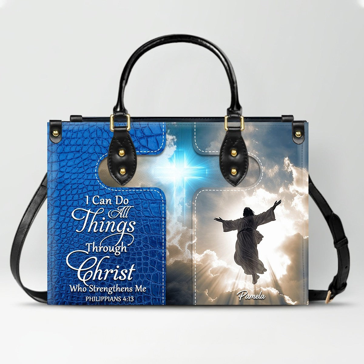 Personalized Leather Handbag for Women – Custom Name Christian Tote Bag with Bible Verse – CHRISTIANARTBAG