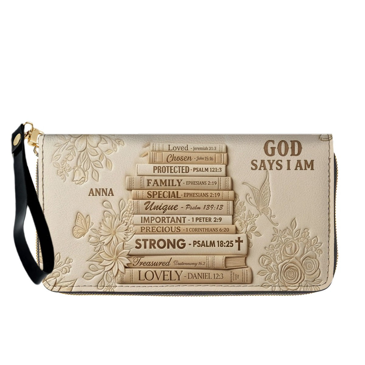 CHRISTIANARTBAG Personalized God Says I Am Leather Handbag - Custom Name Christian Bible Verse Stacked Books Tote Bag CAB01072226