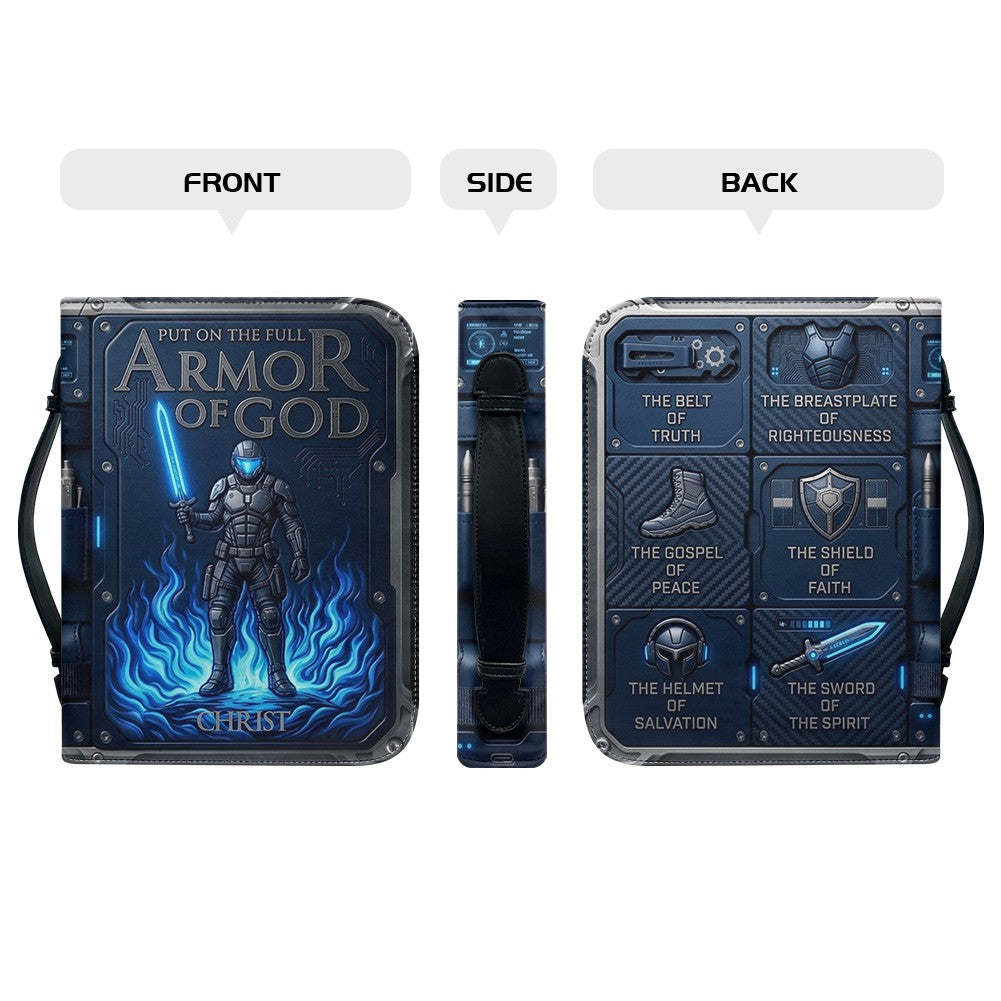 Personalized Bible Cover Armor of God | Custom Name Leather Bible Case with Handle | Christian Gift for Men Women | CHRISTIANARTBAG BLACK02060926