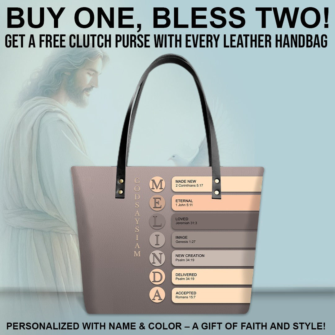 Uncover the sacred meaning of your name - Personalized Leather TOTE Bag Luxury – Free Clutch Purse Gift | CHRISTIANARTBAG