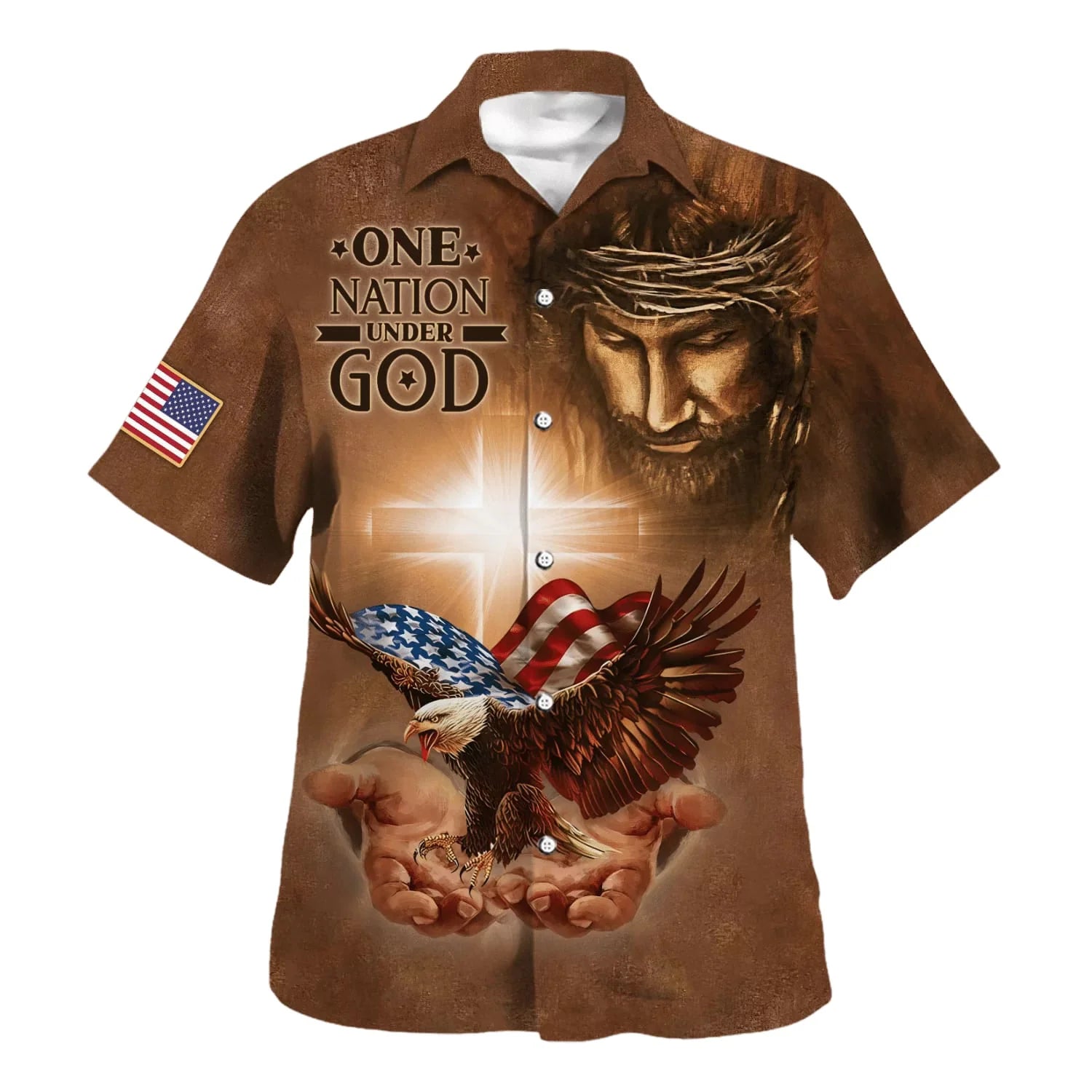 Christianartbag Hawaiian Shirt, One Nation Under God Jesus Holy In Hand Eagle Hawaiian Shirts, Christian Hawaiian Shirts For Men & Women. - Christian Art Bag