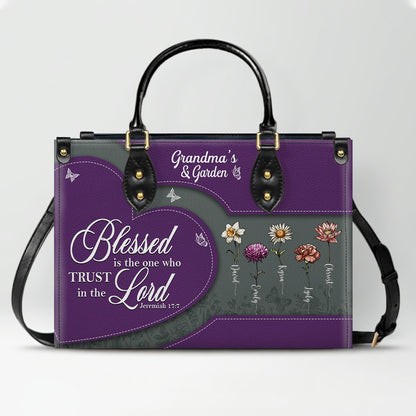 CHRISTIANARTBAG | Personalized Leather Handbag Tote | "Be Still & Know" Bible Verse Grandma's Garden | Custom Birth Month Flower Gift