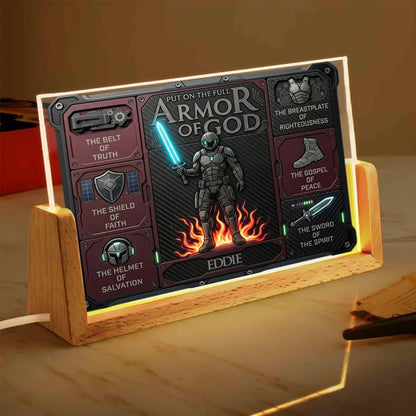 CHRISTIANARTBAG Personalized Armor of God Acrylic LED Light - Custom Tactical Christian Desk Decor, Sci-Fi Faith Gift for Son, Husband, Men