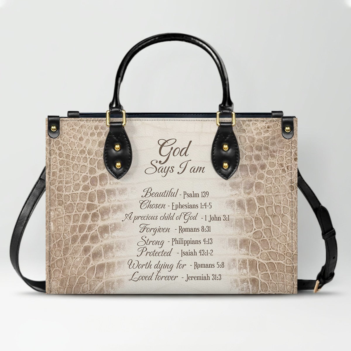 Personalized Christian Leather Handbag by CHRISTIANARTBAG – Custom Bible Verse Albino Alligator Purse, Faith-Inspired Luxury Gift for Women