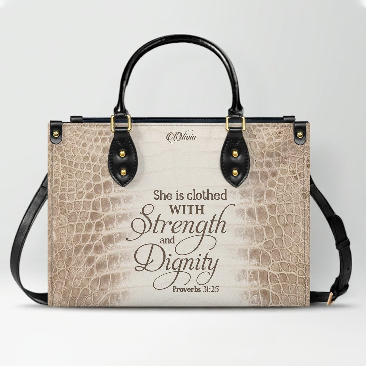 Personalized Christian Leather Handbag by CHRISTIANARTBAG – Custom Bible Verse Albino Alligator Purse, Faith-Inspired Luxury Gift for Women