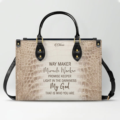 Personalized Christian Leather Handbag by CHRISTIANARTBAG – Custom Bible Verse Albino Alligator Purse, Faith-Inspired Luxury Gift for Women