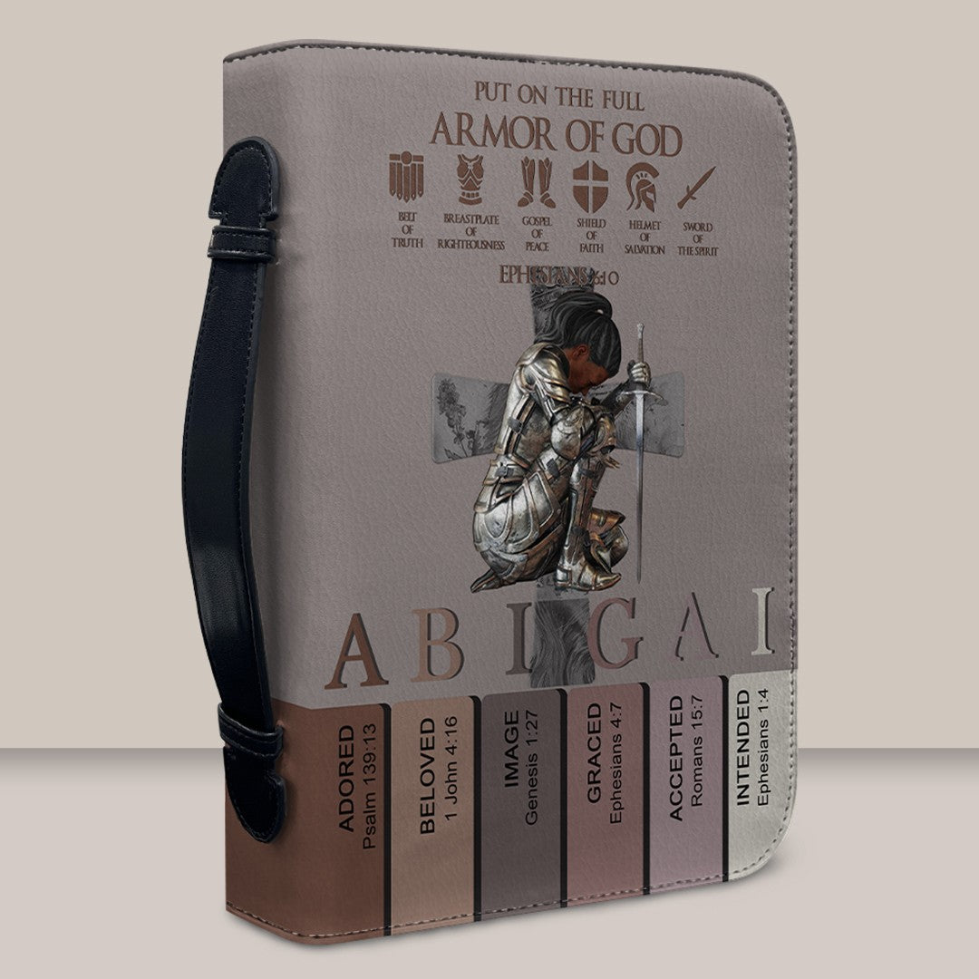 Personalized Armor of God Bible Cover – Custom Name & Skin Tone – Each Letter Linked to a Bible Verse