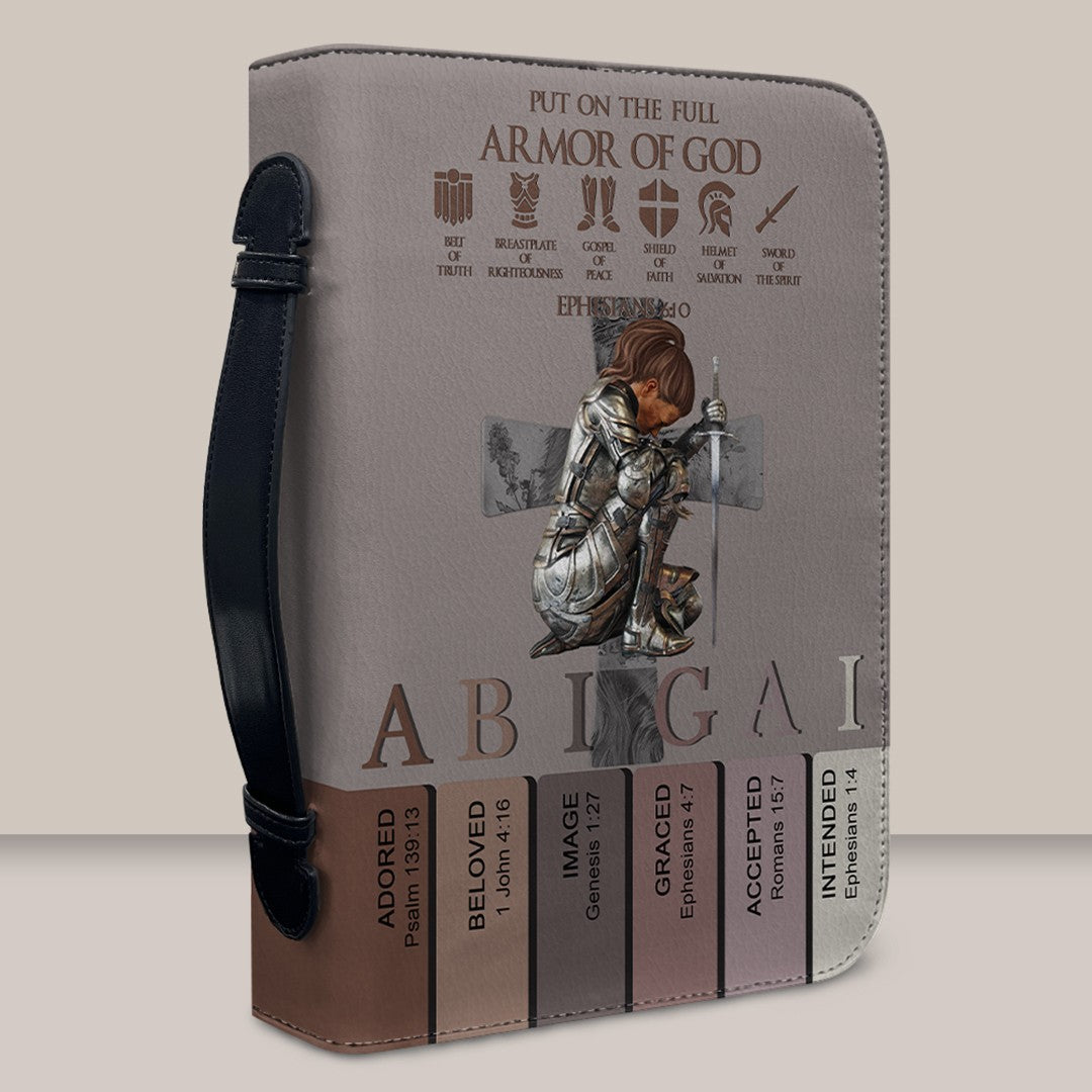 Personalized Armor of God Bible Cover – Custom Name & Skin Tone – Each Letter Linked to a Bible Verse
