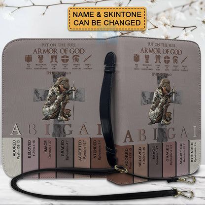Personalized Armor of God Bible Cover – Custom Name & Skin Tone – Each Letter Linked to a Bible Verse