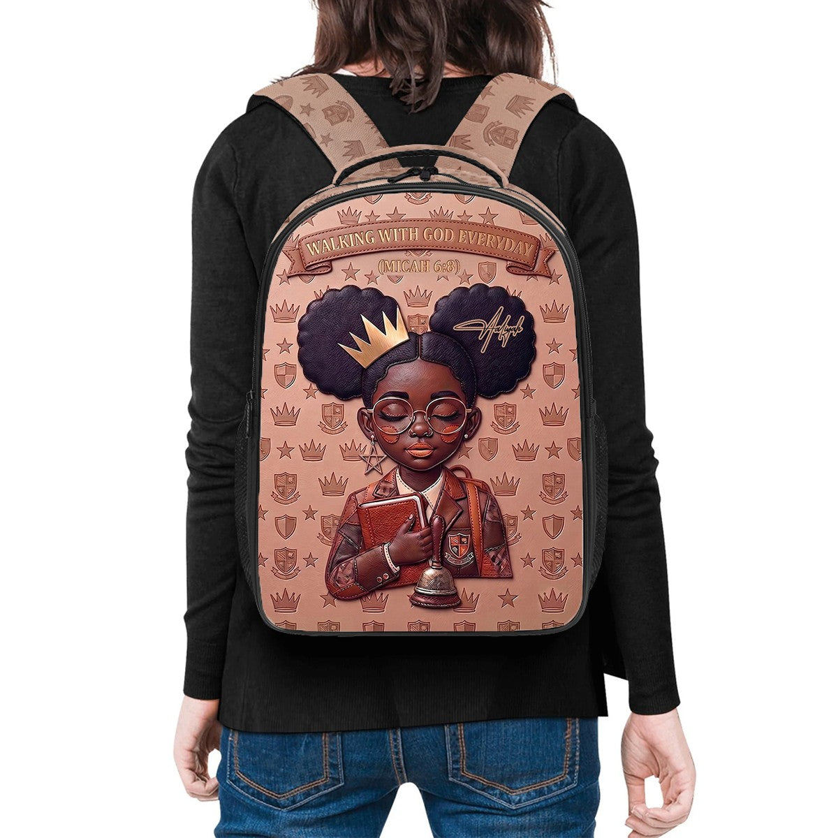 Custom Name & Bible Verse Christian Backpack for Black Girls, Personalized African American Queen School Bag - CHRISTIANARTBAG 01080826