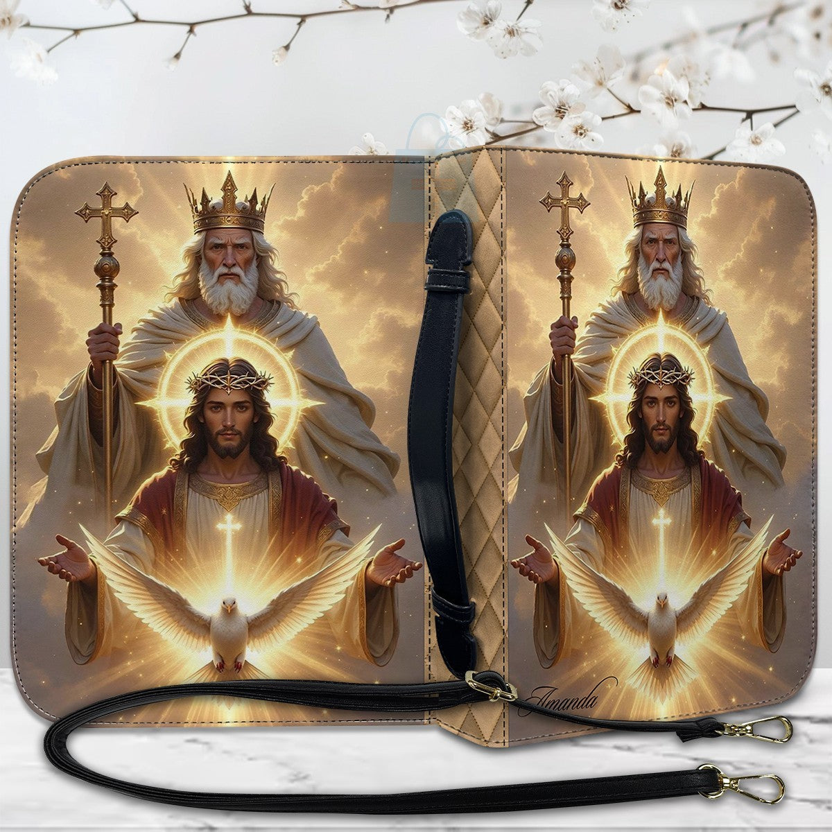 Personalized Holy Trinity Bible Cover, Jesus Christ & Holy Spirit Art Bible Case, Custom Name Religious Gift for Women Men, Leather Scripture Bag - CHRISTIANARTBAG