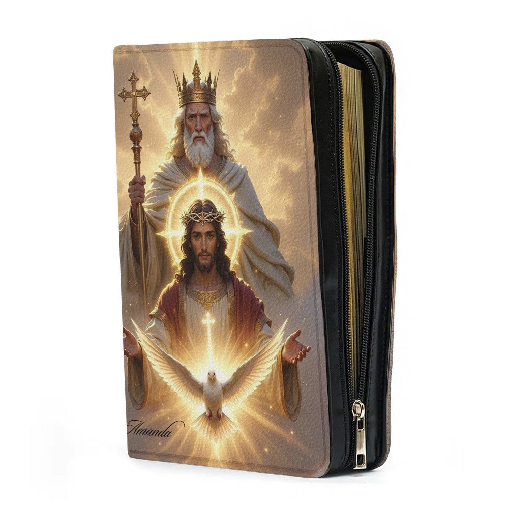 Personalized Holy Trinity Bible Cover, Jesus Christ & Holy Spirit Art Bible Case, Custom Name Religious Gift for Women Men, Leather Scripture Bag - CHRISTIANARTBAG
