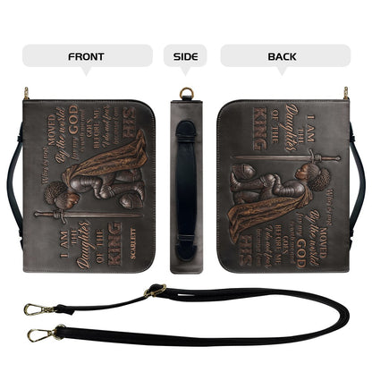 Personalized Bible Cover - "I Am The Daughter Of The King" Custom Name & Skintone Leather Carrying Bag with Strap - CHRISTIANARTBAG 01100226