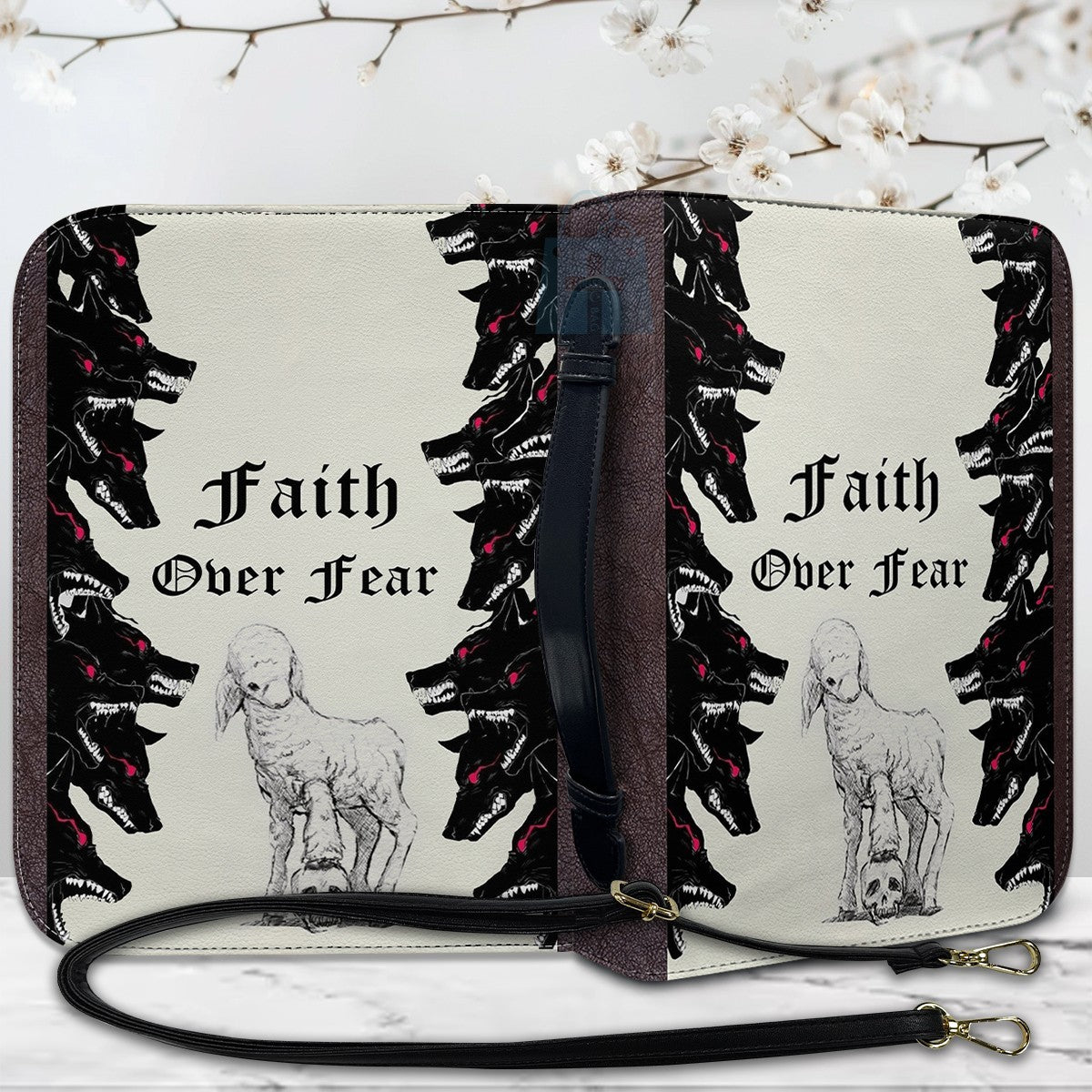 Personalized "Faith Over Fear" Bible Cover, Lamb and Wolves Christian Bible Case, Custom Name Spiritual Protector Bag - CHRISTIANARTBAG