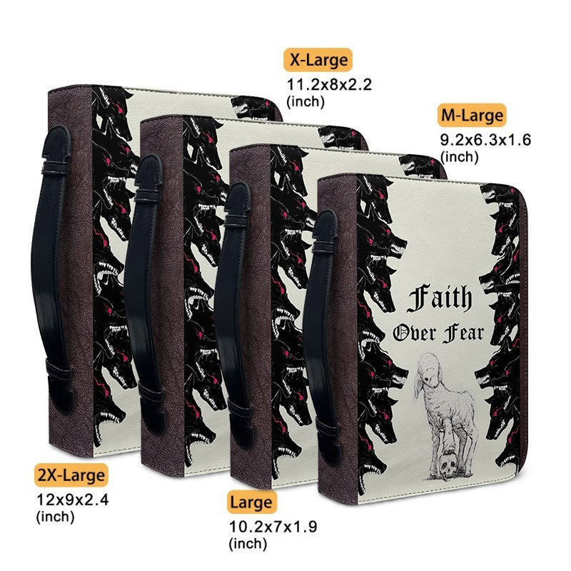 Personalized "Faith Over Fear" Bible Cover, Lamb and Wolves Christian Bible Case, Custom Name Spiritual Protector Bag - CHRISTIANARTBAG