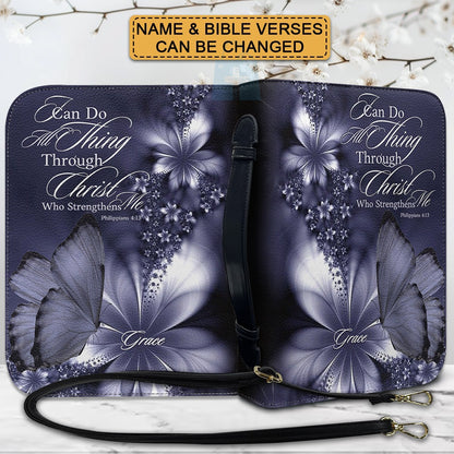 Custom Name Bible Cover - "I Can Do All Things" Butterfly Design - Premium Christian Art Bag for Her