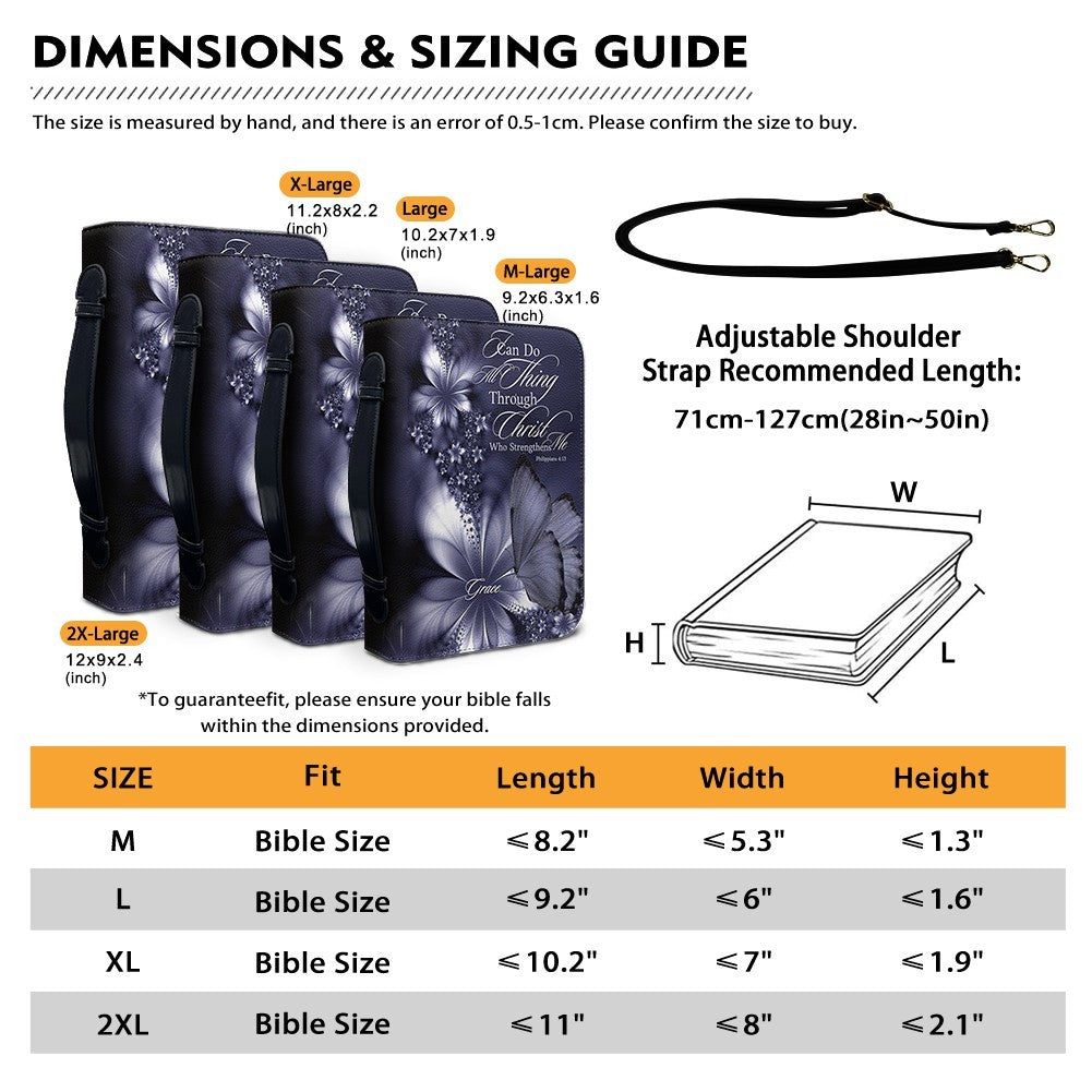 Custom Name Bible Cover - "I Can Do All Things" Butterfly Design - Premium Christian Art Bag for Her