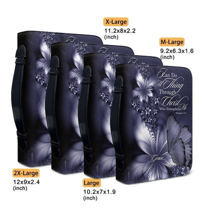 Custom Name Bible Cover - "I Can Do All Things" Butterfly Design - Premium Christian Art Bag for Her