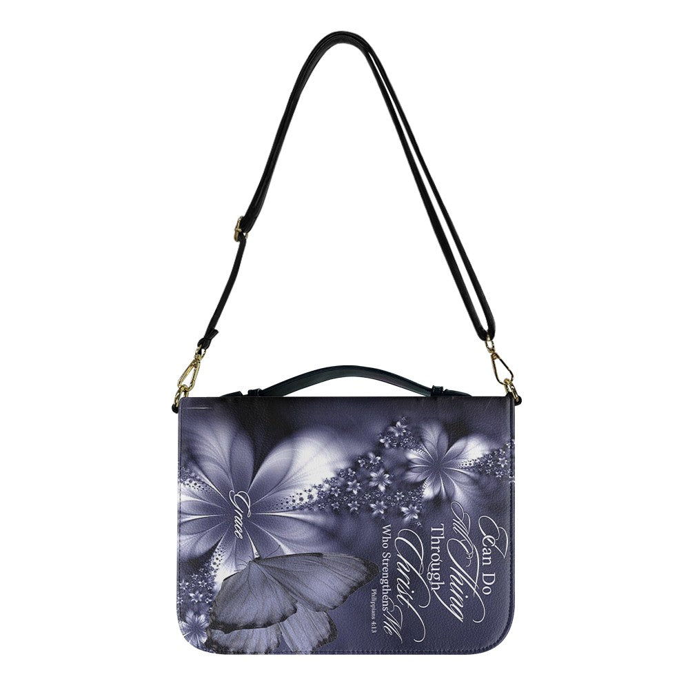 Custom Name Bible Cover - "I Can Do All Things" Butterfly Design - Premium Christian Art Bag for Her