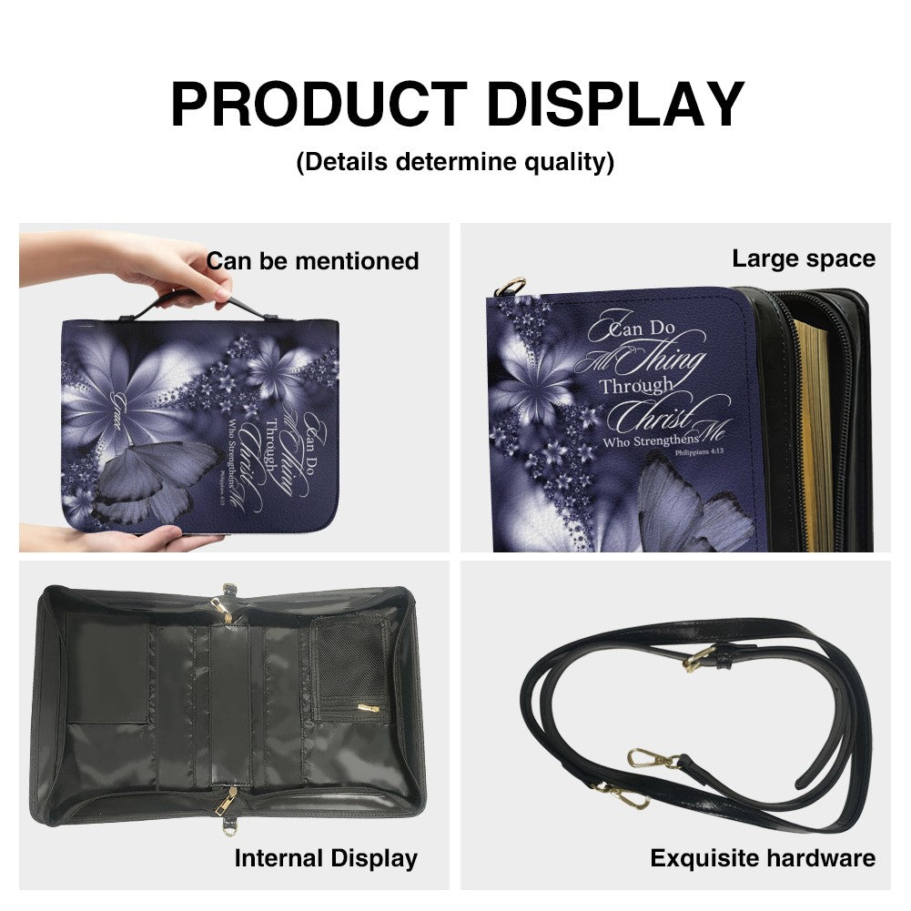 Custom Name Bible Cover - "I Can Do All Things" Butterfly Design - Premium Christian Art Bag for Her