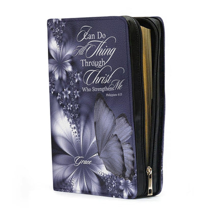 Custom Name Bible Cover - "I Can Do All Things" Butterfly Design - Premium Christian Art Bag for Her