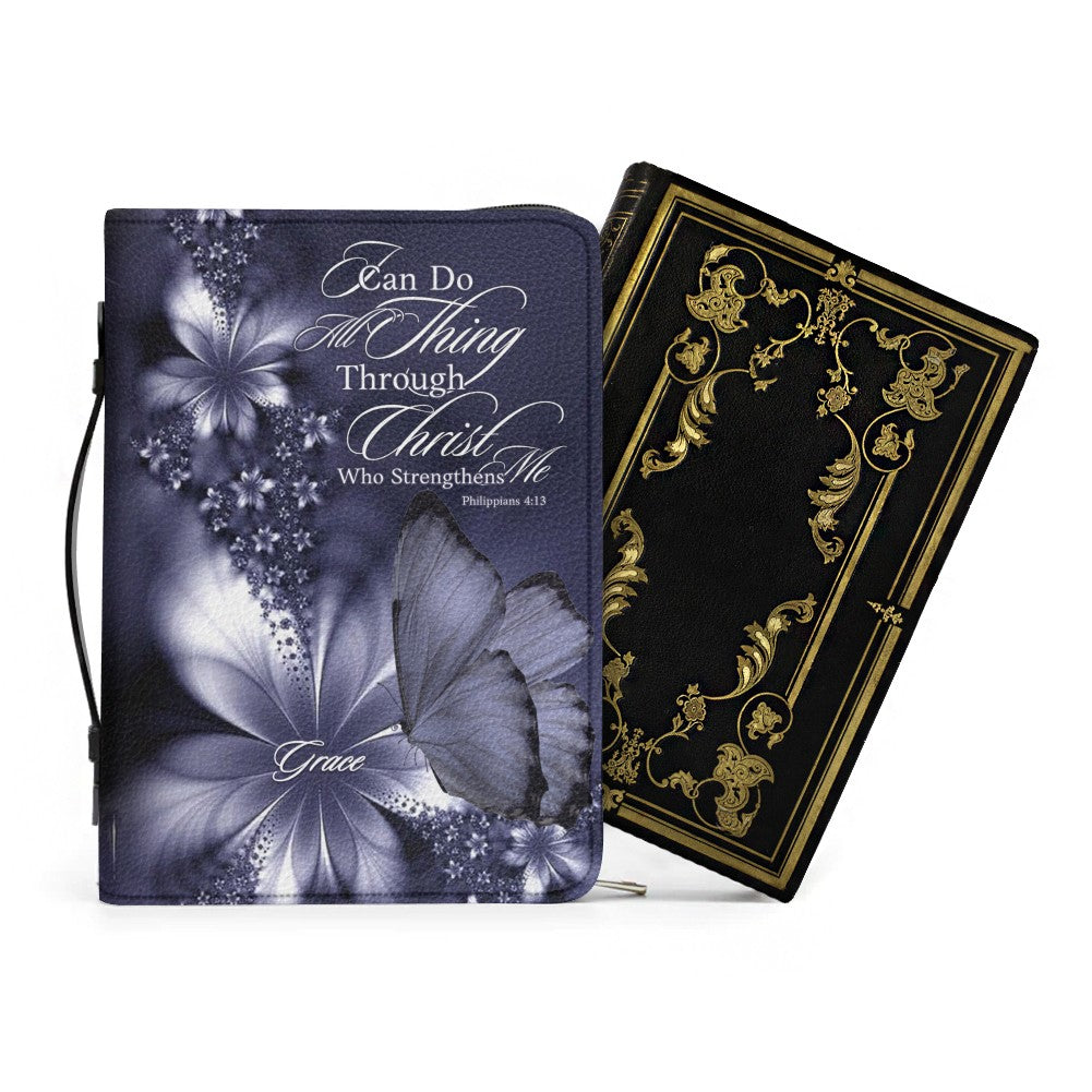 Custom Name Bible Cover - "I Can Do All Things" Butterfly Design - Premium Christian Art Bag for Her