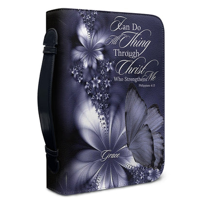 Custom Name Bible Cover - "I Can Do All Things" Butterfly Design - Premium Christian Art Bag for Her
