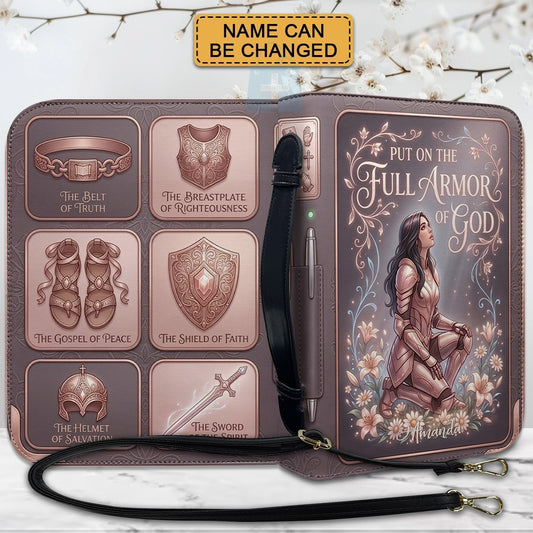 Personalized Full Armor of God Bible Cover Case with Name | Custom Christian Leather Bible Carrying Bag with Handle & Strap - CHRISTIANARTBAG 01072726