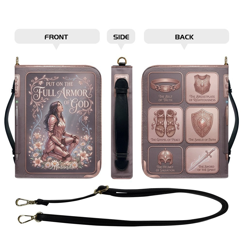 Personalized Full Armor of God Bible Cover Case with Name | Custom Christian Leather Bible Carrying Bag with Handle & Strap - CHRISTIANARTBAG 01072726