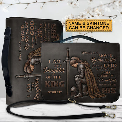 Personalized Bible Cover - "I Am The Daughter Of The King" Custom Name & Skintone Leather Carrying Bag with Strap - CHRISTIANARTBAG 01100226