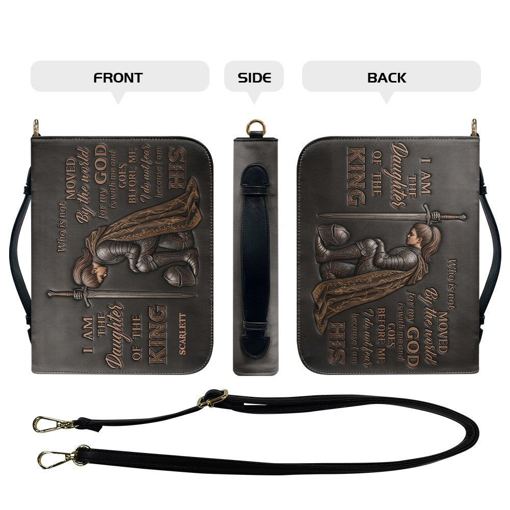 Personalized Bible Cover - "I Am The Daughter Of The King" Custom Name & Skintone Leather Carrying Bag with Strap - CHRISTIANARTBAG 01100226