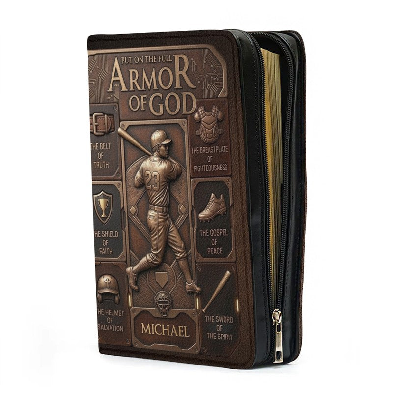 Customized Bible Cover for Men: Personalized Name & Sport Armor of God Design | CHRISTIANARTBAG Bible Case with Strap CAB01070326