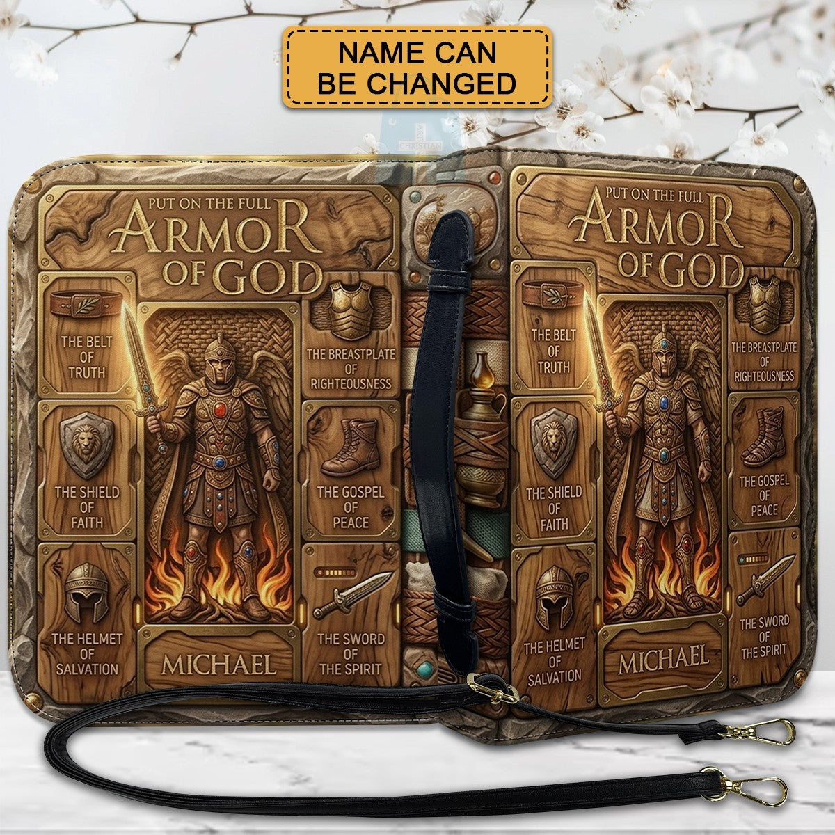 Armor of God Personalized Bible Cover for Men | CHRISTIANARTBAG Custom Leather Bible Case CAB02070226