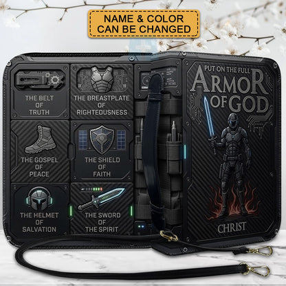 Personalized Bible Cover Armor of God | Custom Name Leather Bible Case with Handle | Christian Gift for Men Women | CHRISTIANARTBAG BLACK02060926
