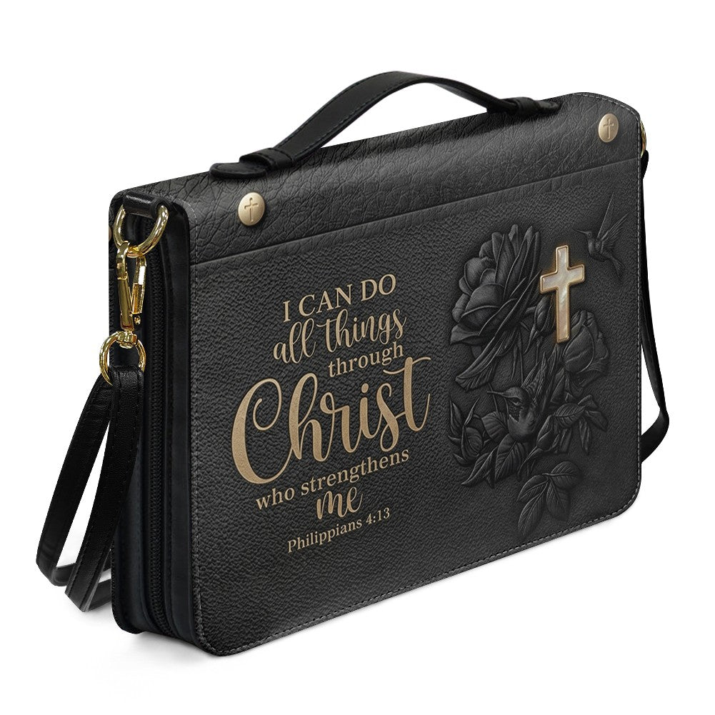 Personalized Bible Cover Case with Handle & Strap, Custom Name Leather Bible Bag | CHRISTIANARTBAG 01080326