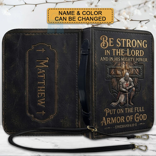 Personalized Bible Cover for Men - Armor of God Leather Case with Handle, Custom Name - CHRISTIANARTBAG 01081826